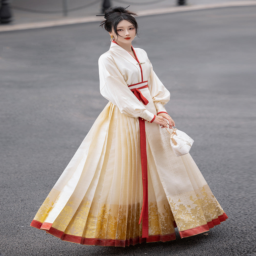 Dreamlike national color peony red border woven gold 6 meter daily Hanfu set engagement toast dress looks slim and long horse face skirt image 31
