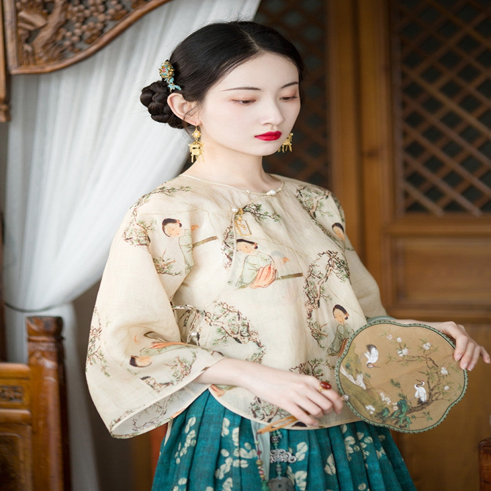 Idle Talk One City Style Chinese Retro Multi Color Inverted Big Sleeve Loose Daily Top Versatile Original image 2