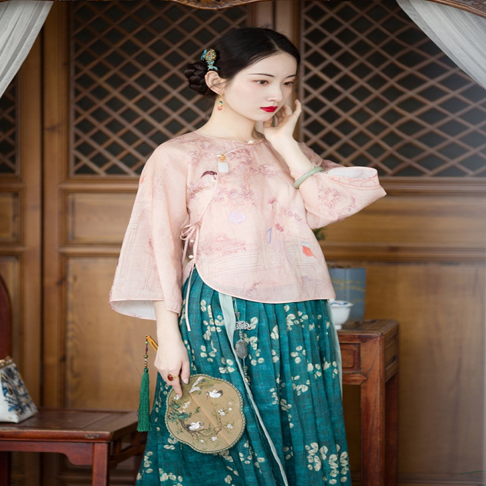 Idle Talk One City Style Chinese Retro Multi Color Inverted Big Sleeve Loose Daily Top Versatile Original image 4