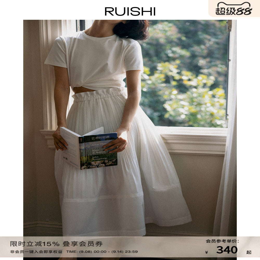 Celebrity style RUISHI Heavy Industry architectural pleated wood ear A line skirt for women in spring and summer image 1