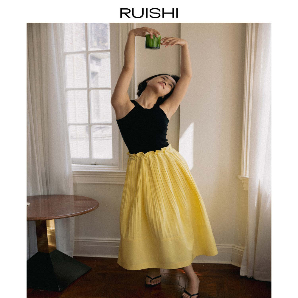 Celebrity style RUISHI Heavy Industry architectural pleated wood ear A line skirt for women in spring and summer image 3