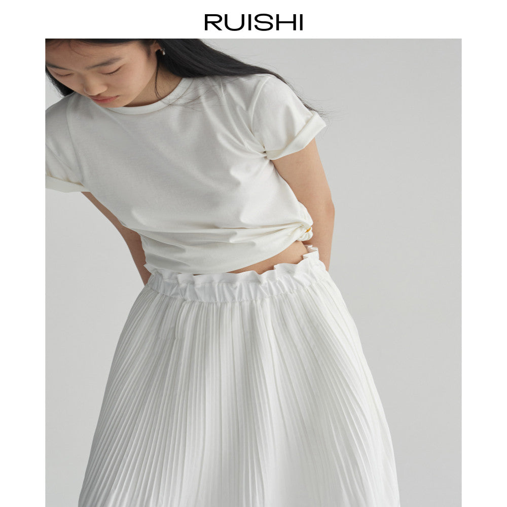 Celebrity style RUISHI Heavy Industry architectural pleated wood ear A line skirt for women in spring and summer image 5