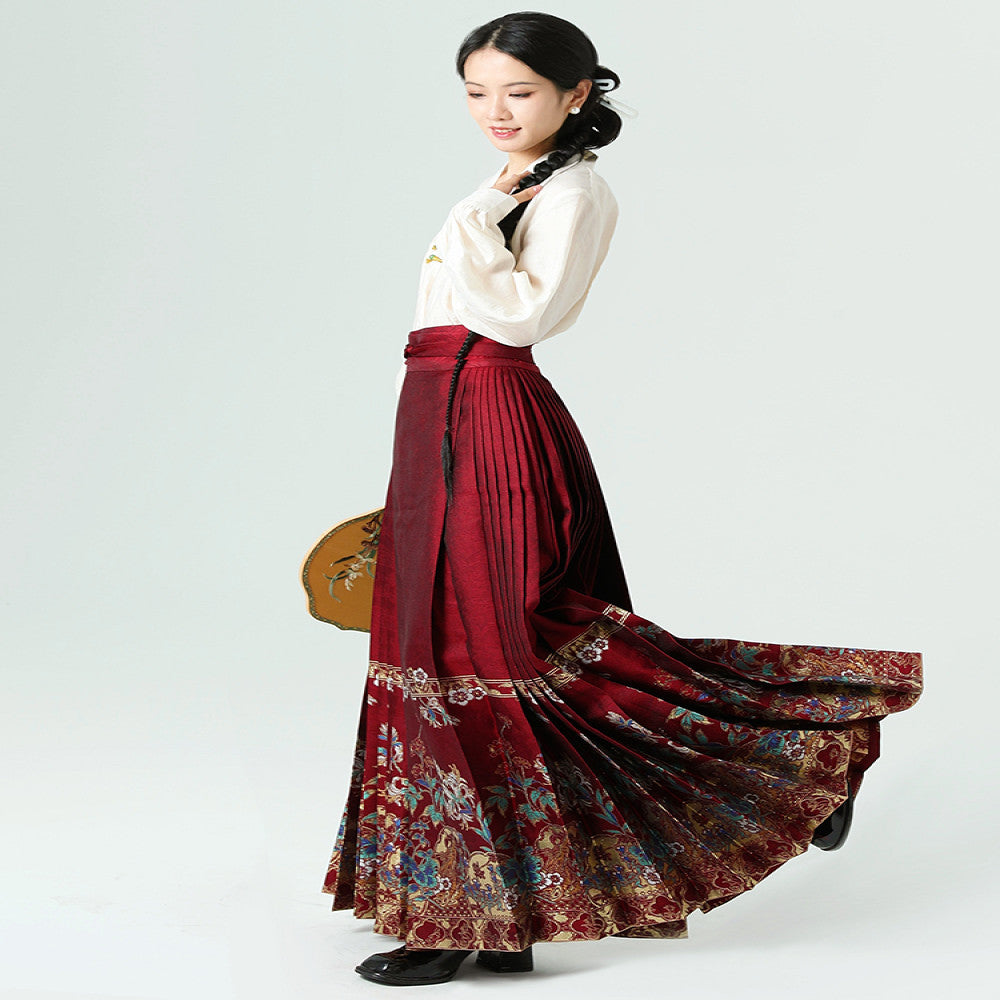 Chen Xueji s First Sight Happiness Original Chinese Style Element Half Body Skirt Ming Hanfu Women s Horse Face Skirt Wedding Dress Gift Dress Women image 3