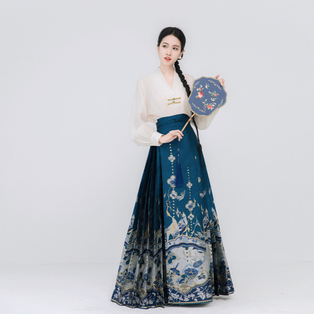 Chenxue Collection Blue and White Porcelain Original Makeup Imitation Flower Ming New Chinese style Horse Face Skirt Original Chinese Style Skirt Hanfu Women image 2