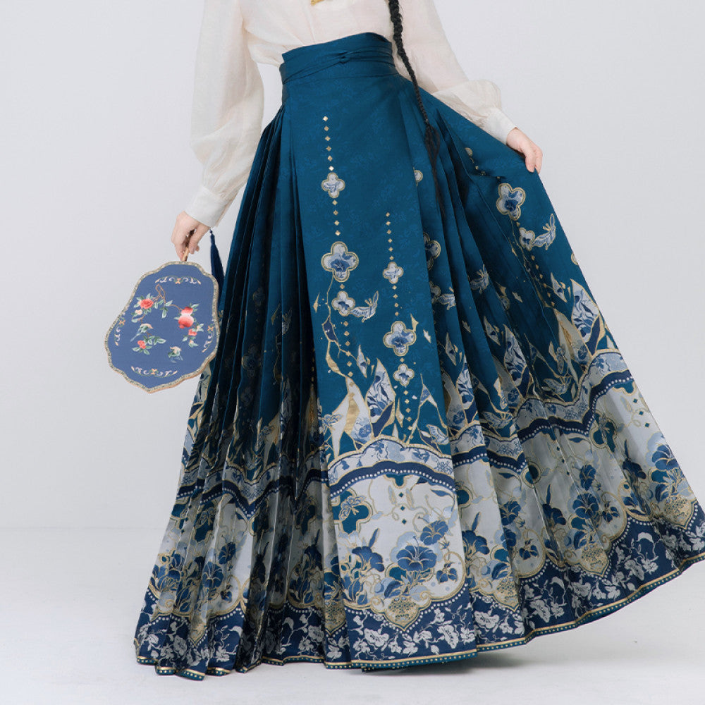 Chenxue Collection Blue and White Porcelain Original Makeup Imitation Flower Ming New Chinese style Horse Face Skirt Original Chinese Style Skirt Hanfu Women image 3