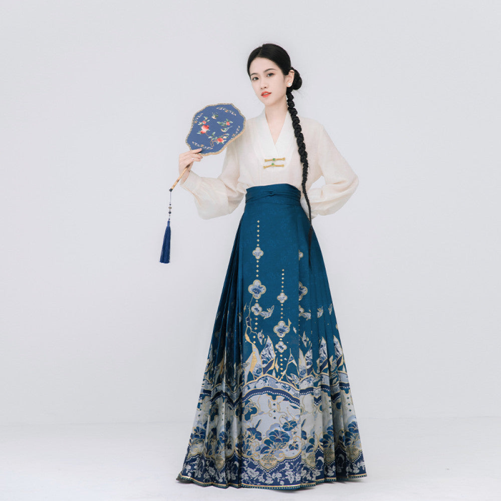 Chenxue Collection Blue and White Porcelain Original Makeup Imitation Flower Ming New Chinese style Horse Face Skirt Original Chinese Style Skirt Hanfu Women image 4