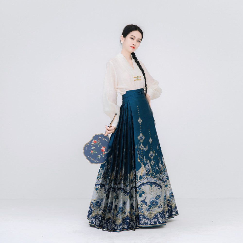 Chenxue Collection Blue and White Porcelain Original Makeup Imitation Flower Ming New Chinese style Horse Face Skirt Original Chinese Style Skirt Hanfu Women image 5