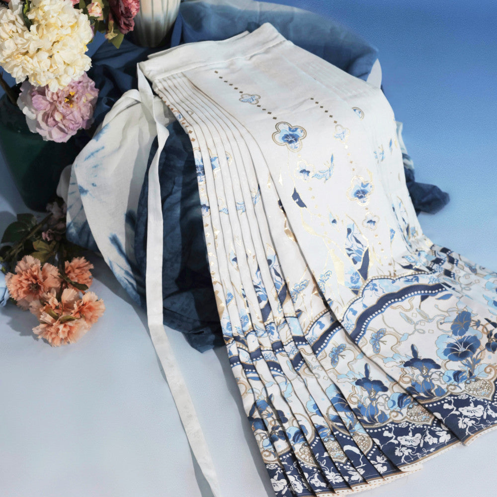 Chenxue Collection Blue and White Porcelain Original Makeup Imitation Flower Ming New Chinese style Horse Face Skirt Original Chinese Style Skirt Hanfu Women image 40