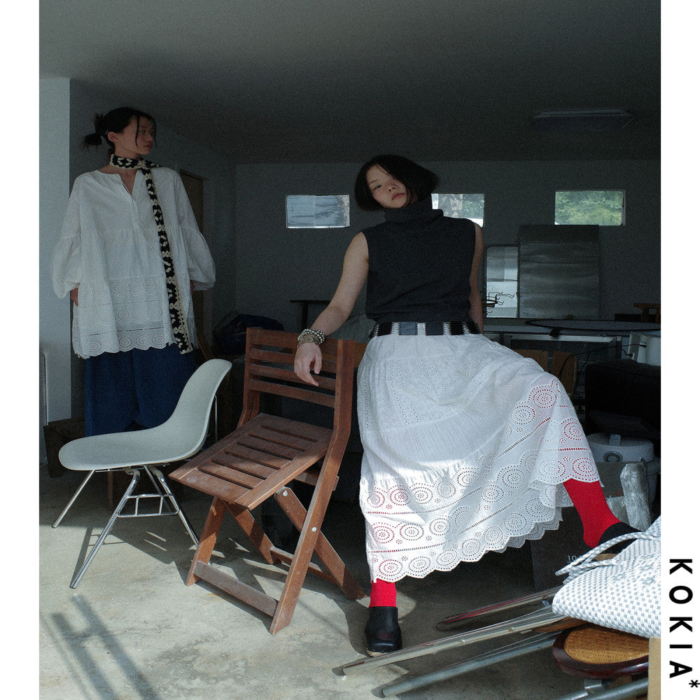 KOKIA Spot Celebrity Same Style Madeira Embroidered White Moonlight Lace Flower Splicing Elastic Waist Cake Half Skirt image 5