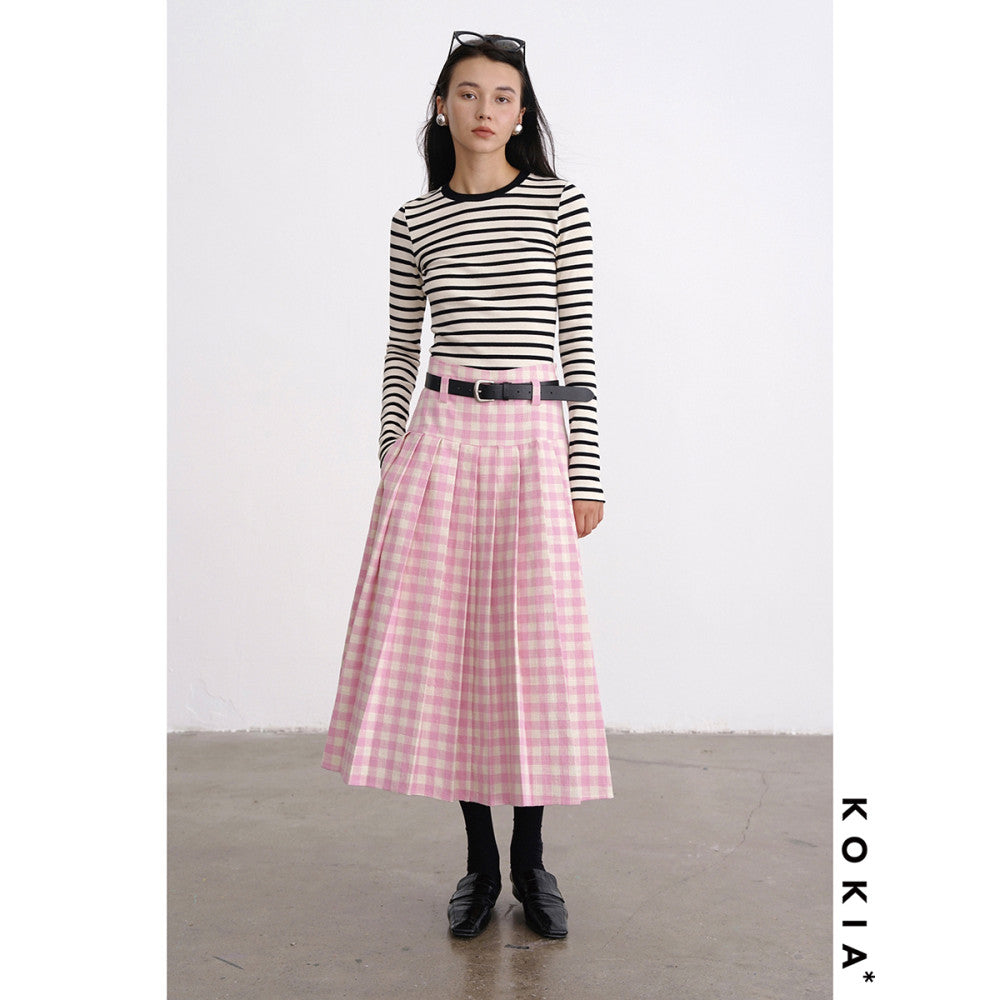 KOKIA Spot Sweet and Weird Girl Spring Pink Plaid Half length Skirt with Cropping and Folding Skirt Large Swing A line Umbrella Skirt image 8