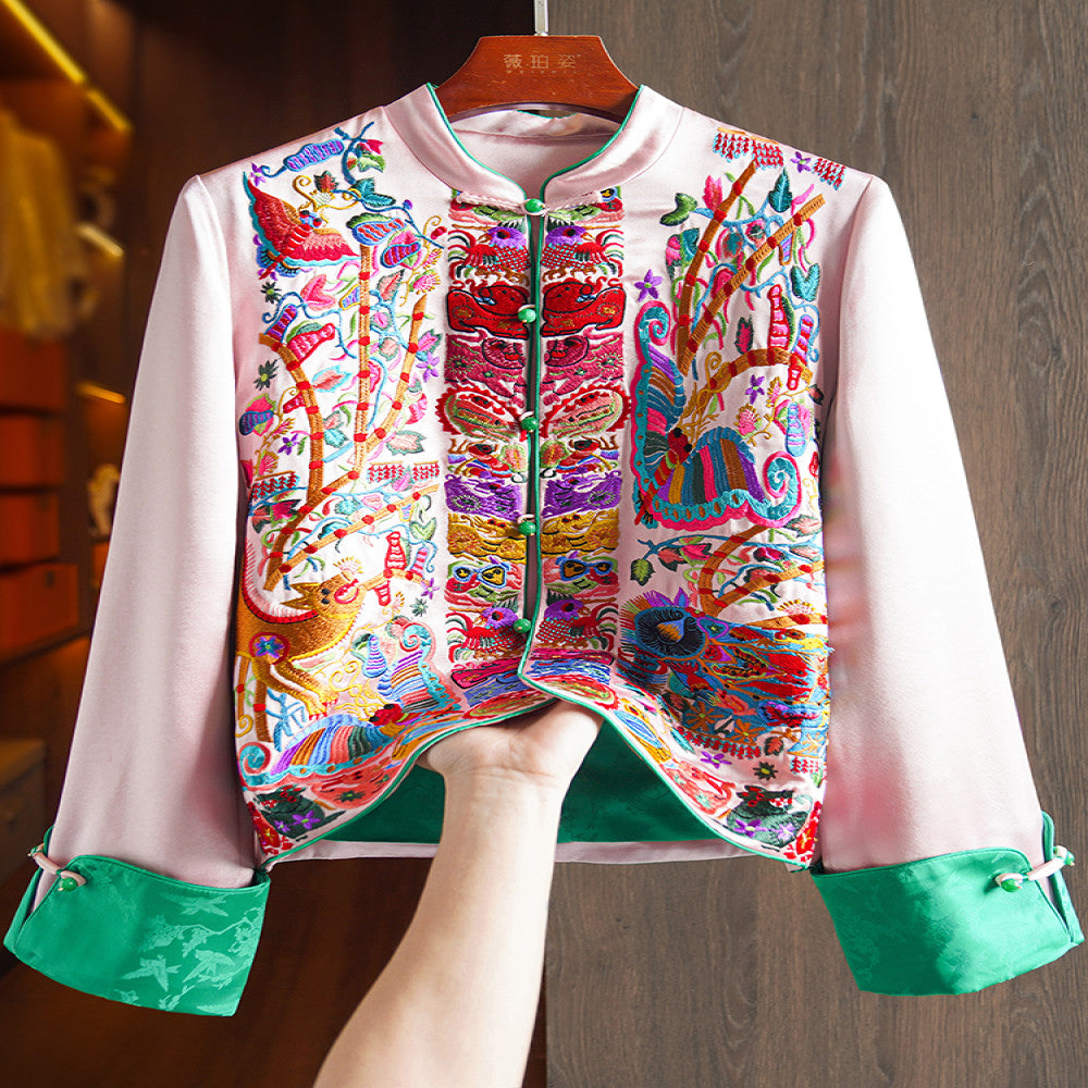 Pink high grade acetic acid new Chinese shirt coat women s heavy industry light China Chic style embroidery small Tang suit top image 29