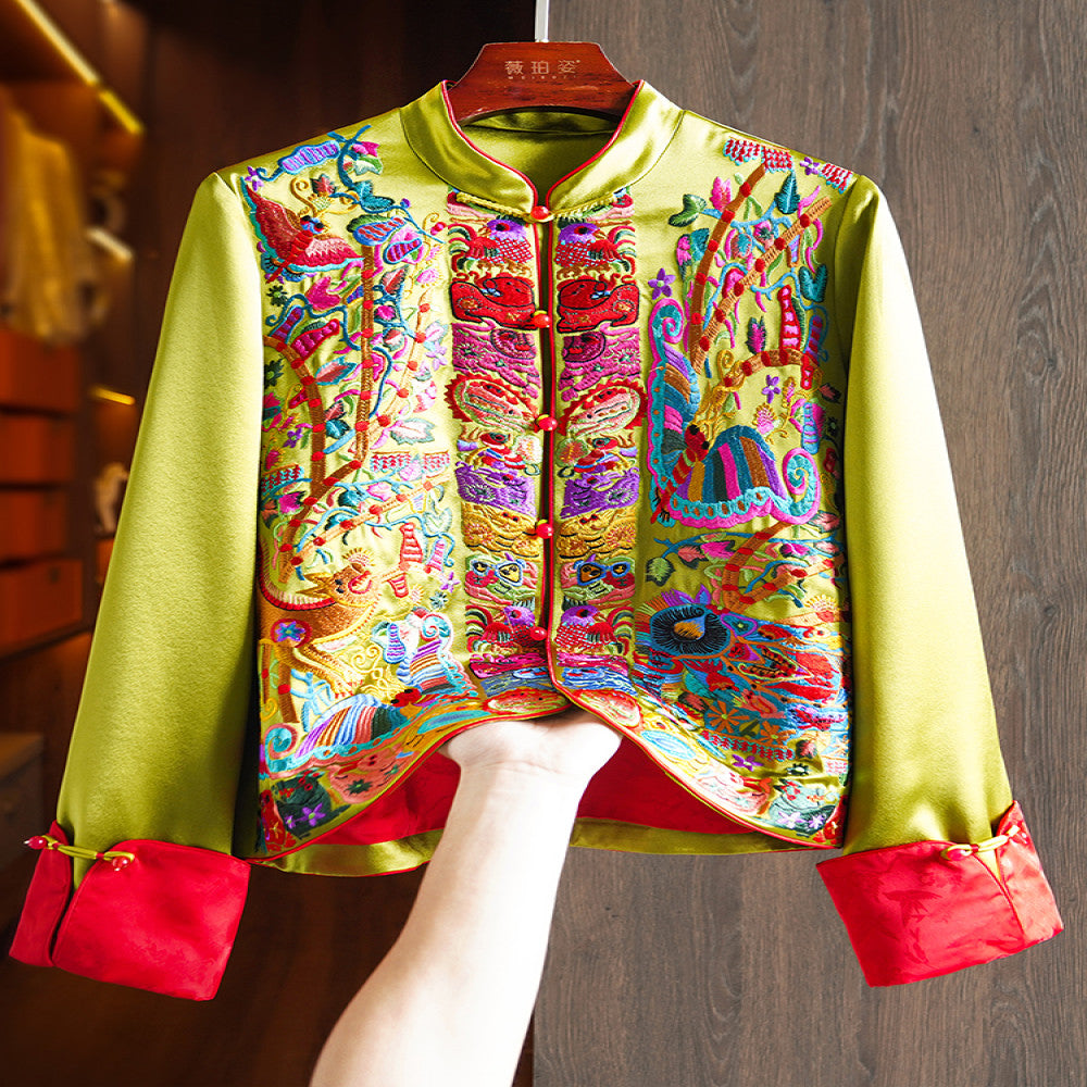 Pink high grade acetic acid new Chinese shirt coat women s heavy industry light China Chic style embroidery small Tang suit top image 30