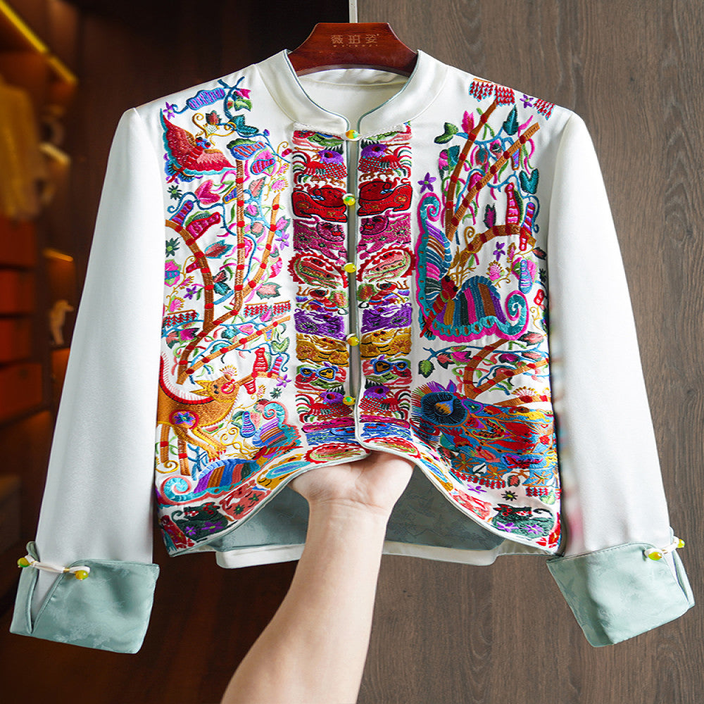 Pink high grade acetic acid new Chinese shirt coat women s heavy industry light China Chic style embroidery small Tang suit top image 32