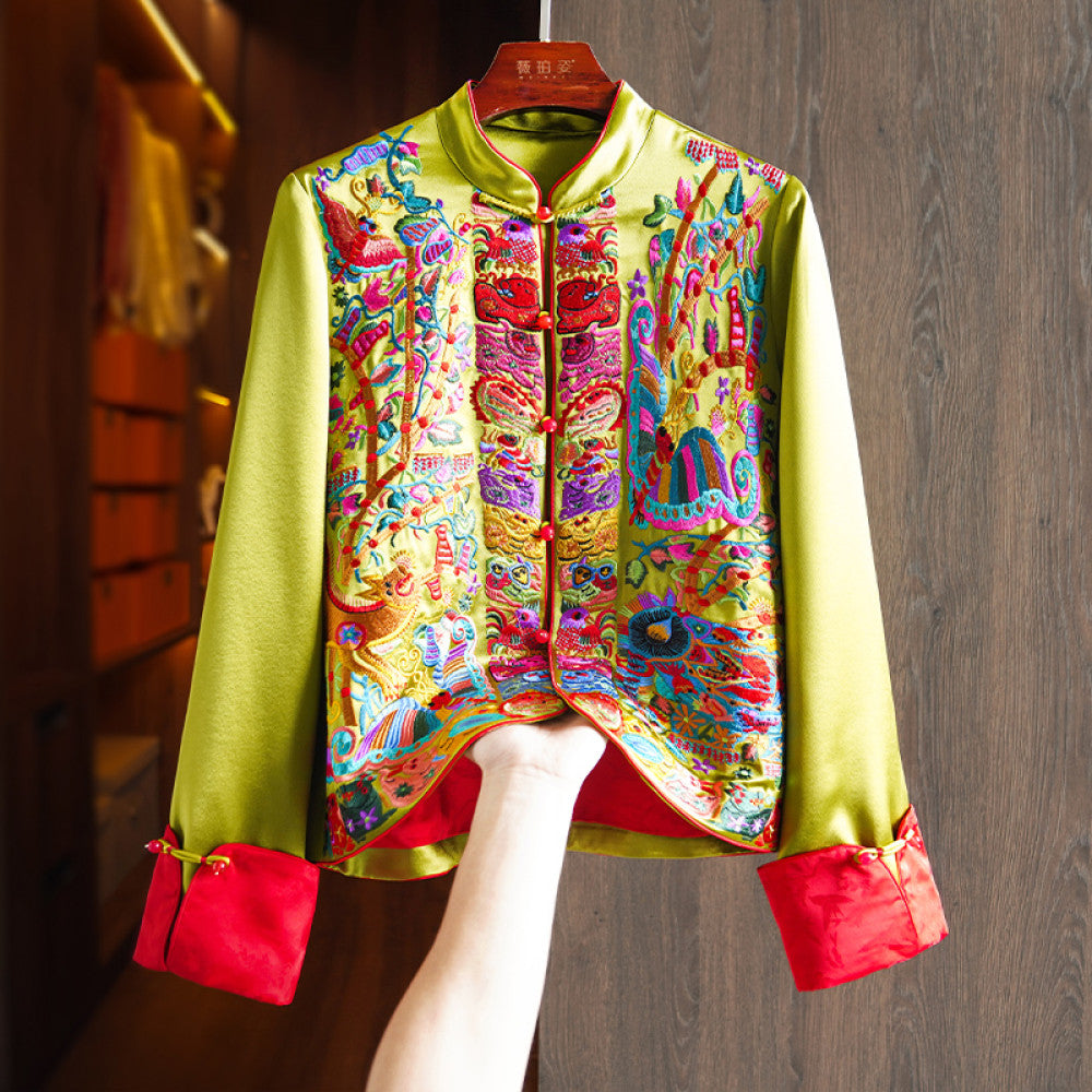 Pink high grade acetic acid new Chinese shirt coat women s heavy industry light China Chic style embroidery small Tang suit top image 8