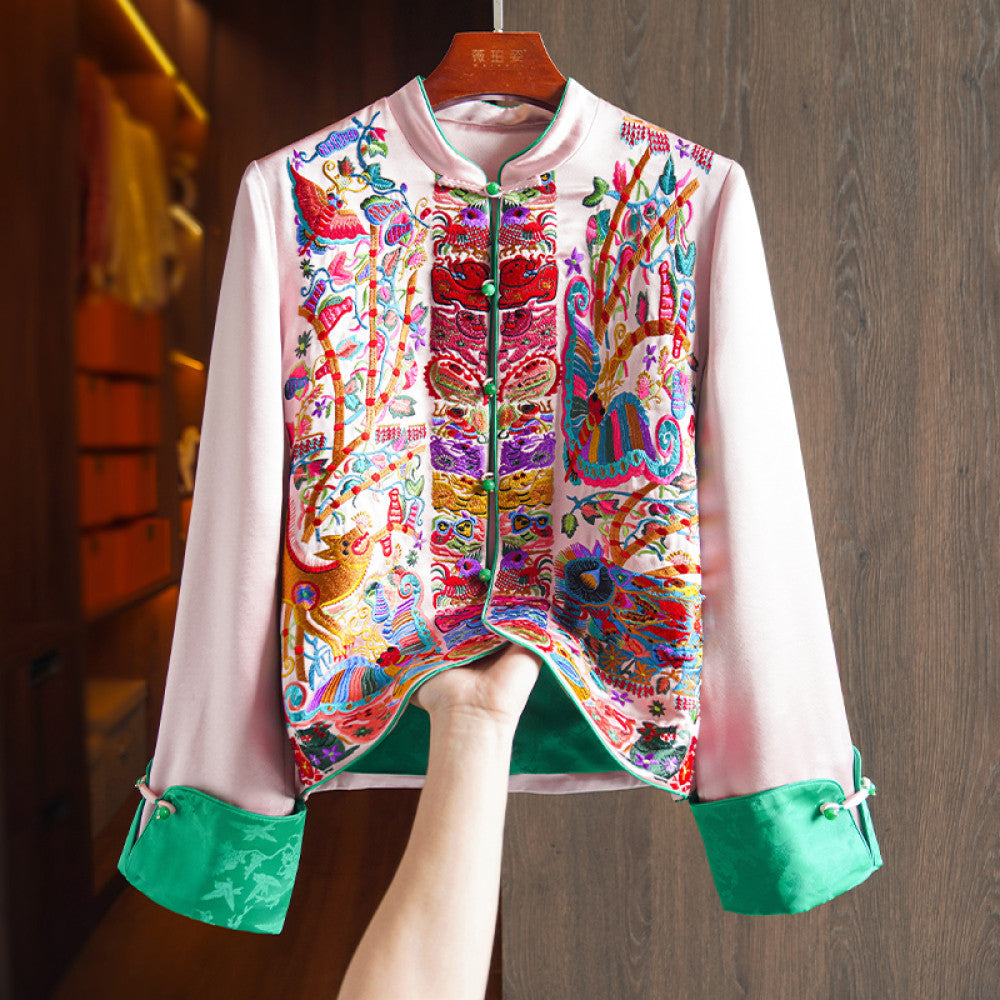 Pink high grade acetic acid new Chinese shirt coat women s heavy industry light China Chic style embroidery small Tang suit top image 15