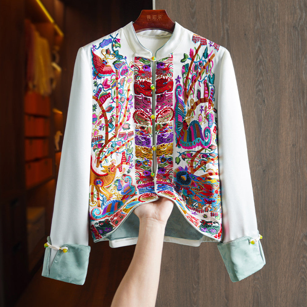 Pink high grade acetic acid new Chinese shirt coat women s heavy industry light China Chic style embroidery small Tang suit top image 21