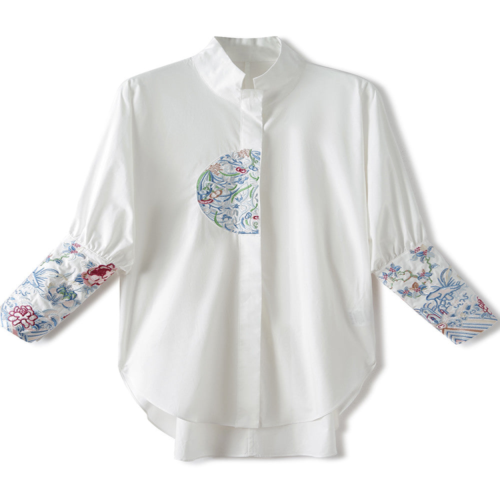 White cotton shirt women s loose autumn dress new design sense small crowd vintage embroidery senior sense China Chic top image 5