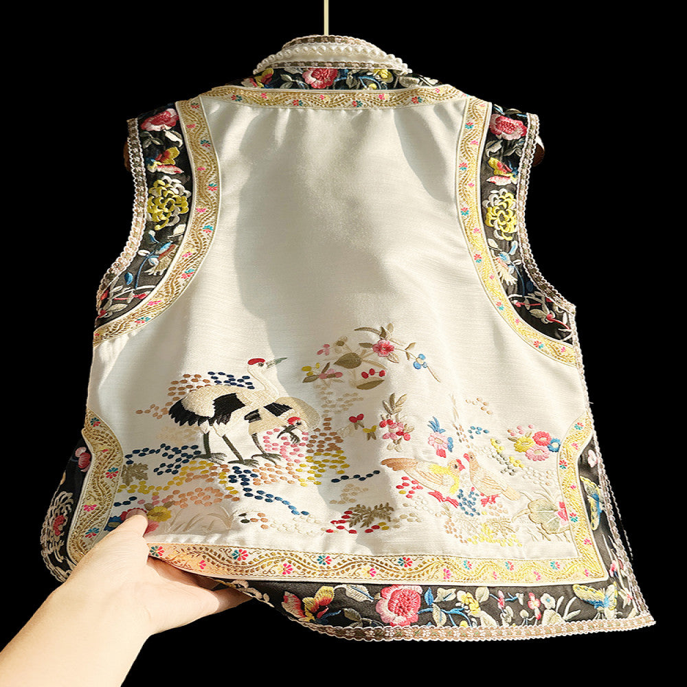 Advanced feeling old fashioned style heavy industry embroidery acetic acid vest women s spring outfit light luxury retro buckle new Chinese style suit image 3