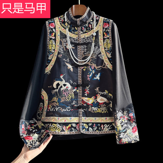 ASAYA3187 Old money style heavy industry embroidered acetate vest