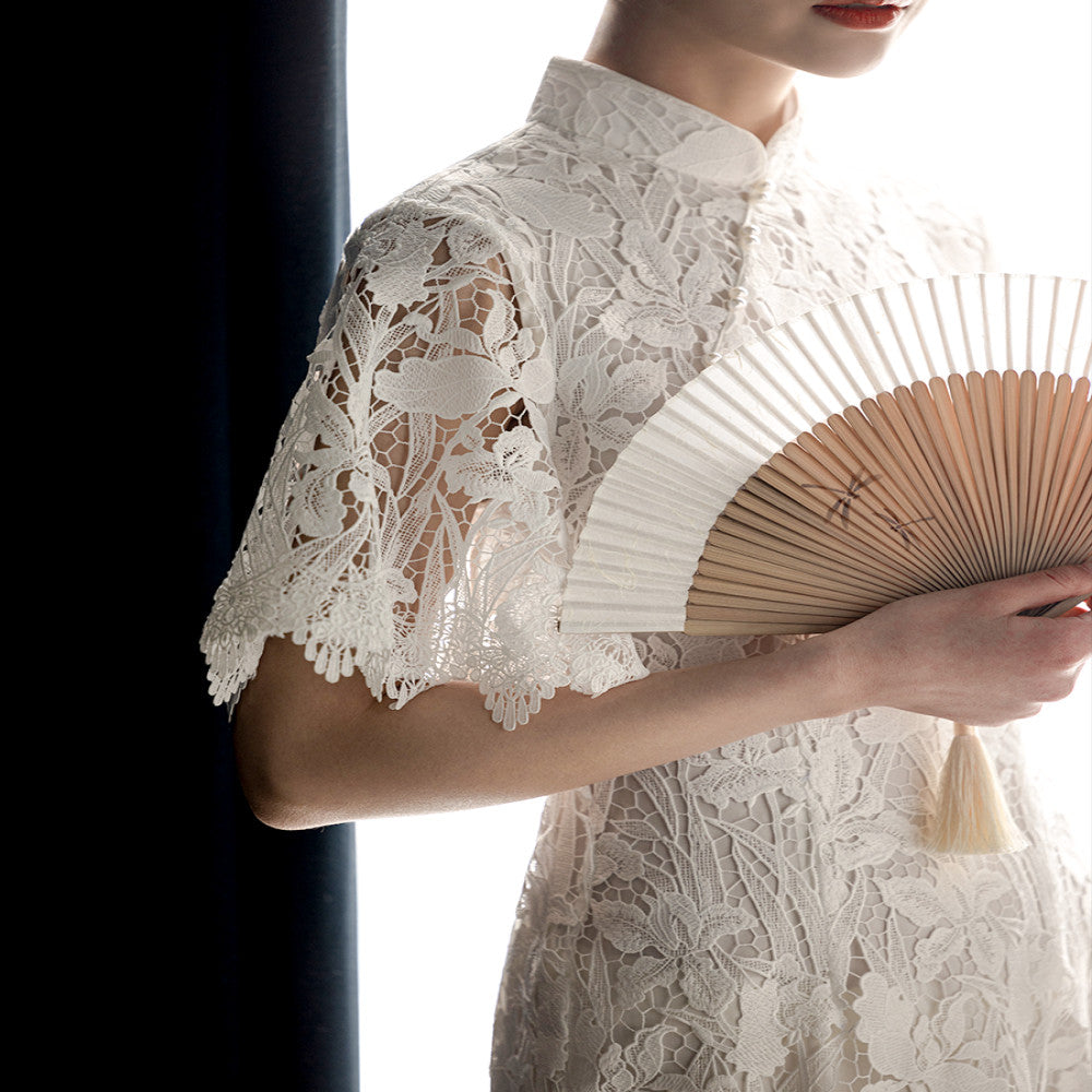 Dear Peony Iris White Cheongsam High End Bridal Engagement Toast Dress Lace Dress image 4