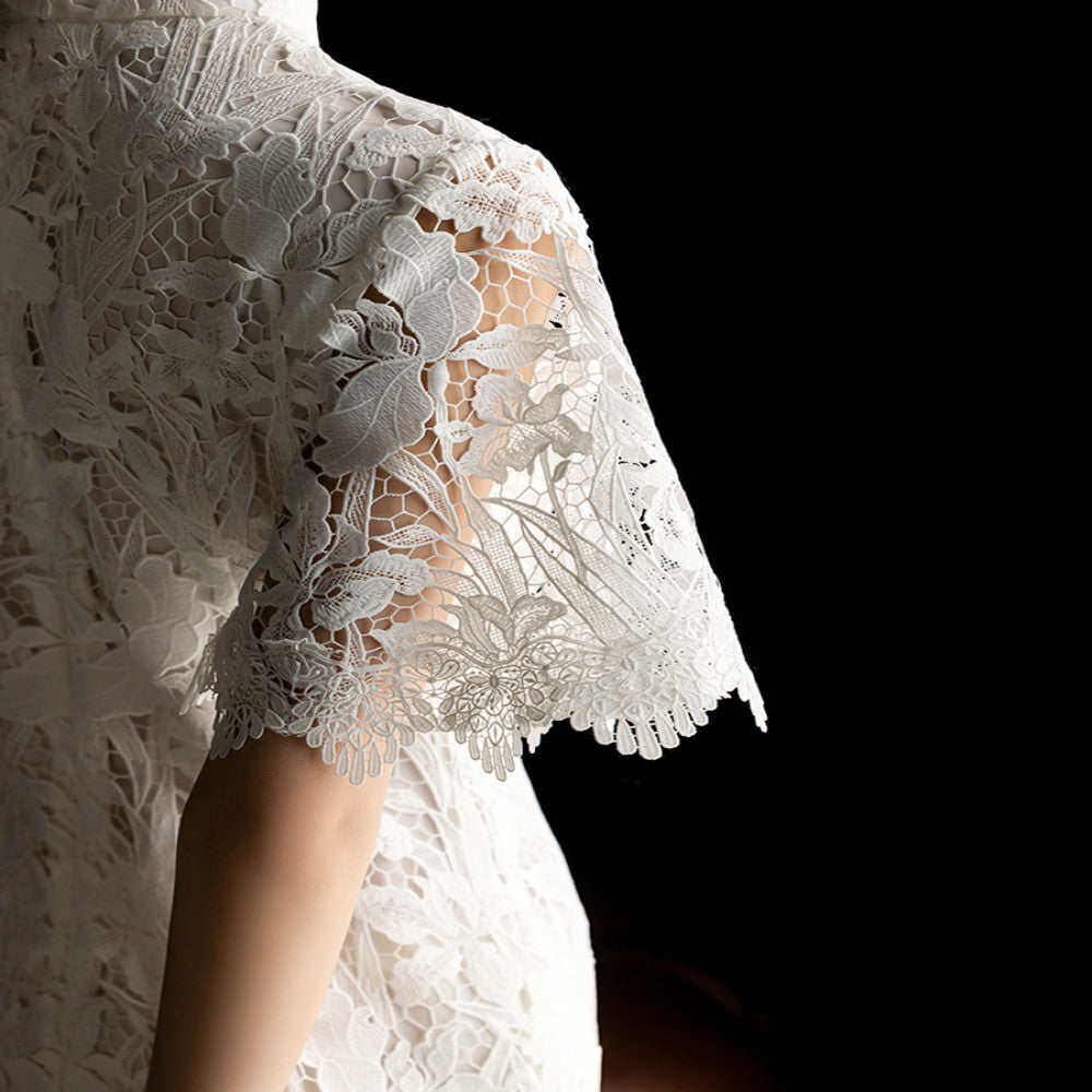 Dear Peony Iris White Cheongsam High End Bridal Engagement Toast Dress Lace Dress image 5