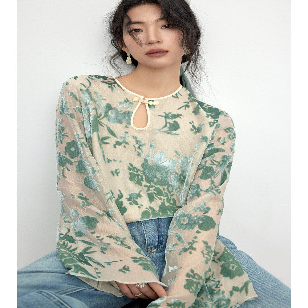 Showyee Xiuye wild mulberry silk exquisite three dimensional floating light velvet jacquard early spring new Chinese style buckle set image 3