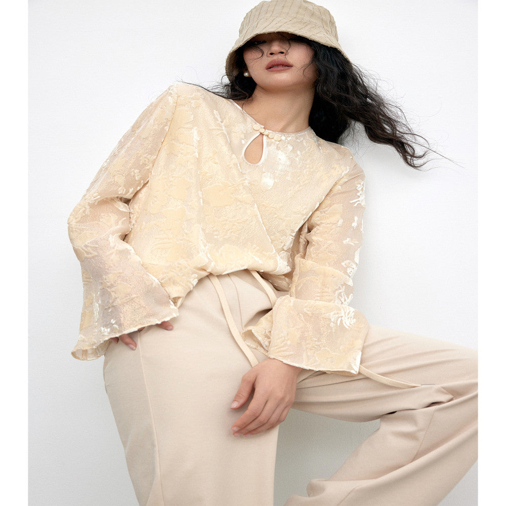 Showyee Xiuye wild mulberry silk exquisite three dimensional floating light velvet jacquard early spring new Chinese style buckle set image 4