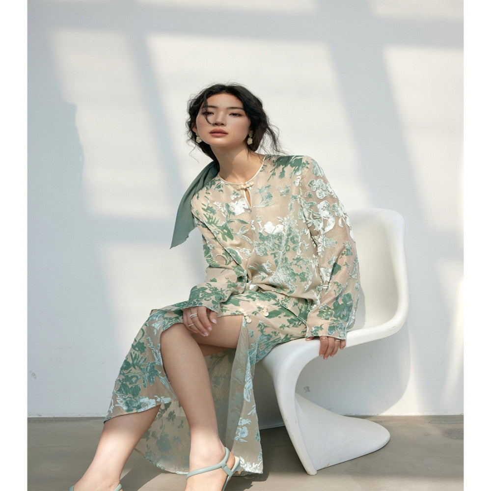 Showyee Xiuye wild mulberry silk exquisite three dimensional floating light velvet jacquard early spring new Chinese style buckle set image 8