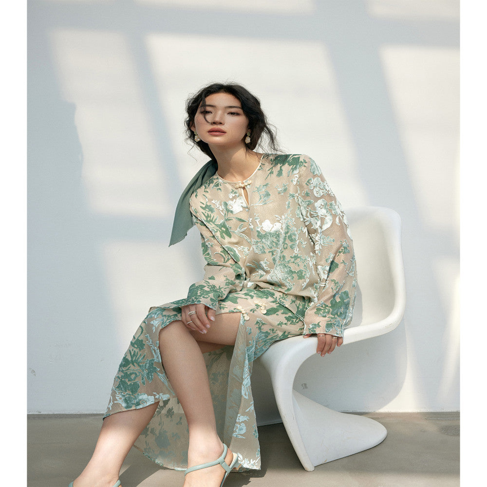 Showyee Xiuye wild mulberry silk exquisite three dimensional floating light velvet jacquard early spring new Chinese style buckle set image 29