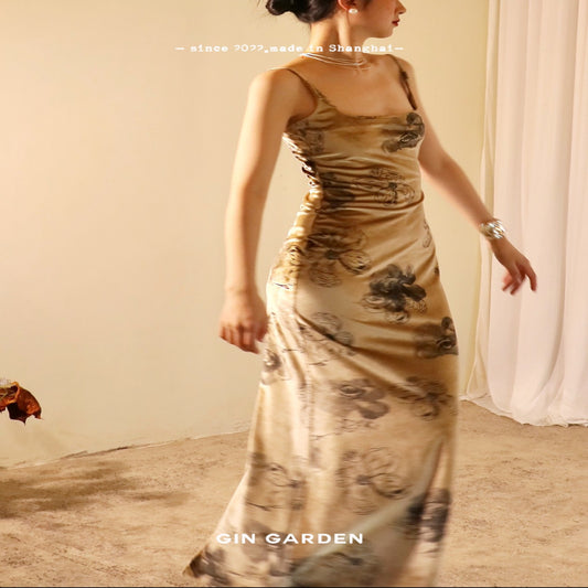 ASAYA3179 Painting velvet exquisite spring and summer suspender skirt