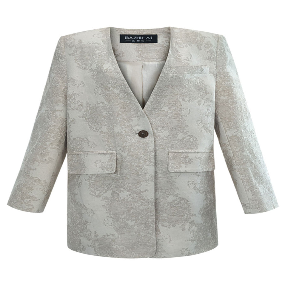The same style as the counter slimming and encrypted linen king bomb collarless suit 325 simple jacquard light luxury cotton material comfortable jacket image 5