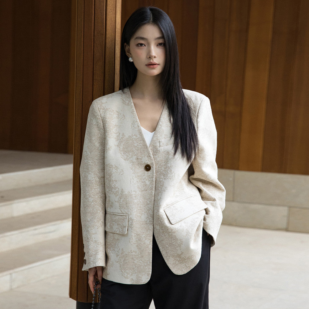 The same style as the counter slimming and encrypted linen king bomb collarless suit 325 simple jacquard light luxury cotton material comfortable jacket image 10