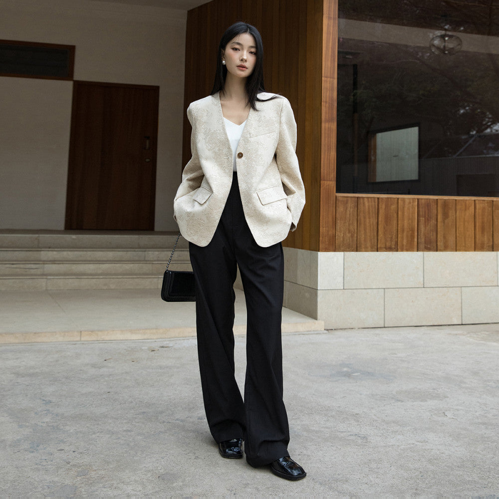 The same style as the counter slimming and encrypted linen king bomb collarless suit 325 simple jacquard light luxury cotton material comfortable jacket image 14