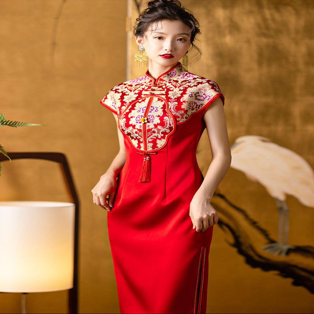 Dear Peony Phoenix Xi New Chinese Bridal Wedding Cheongsam Engagement Red Toast Dress Improved Xiuhe Dress image 1
