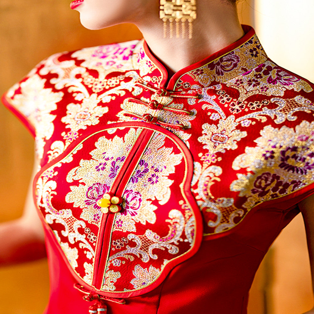 Dear Peony Phoenix Xi New Chinese Bridal Wedding Cheongsam Engagement Red Toast Dress Improved Xiuhe Dress image 2