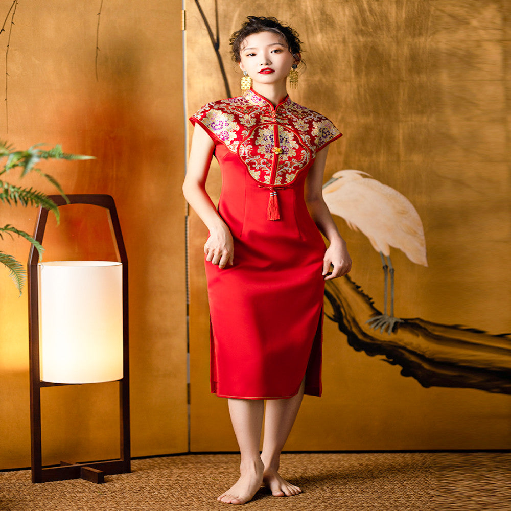 Dear Peony Phoenix Xi New Chinese Bridal Wedding Cheongsam Engagement Red Toast Dress Improved Xiuhe Dress image 5