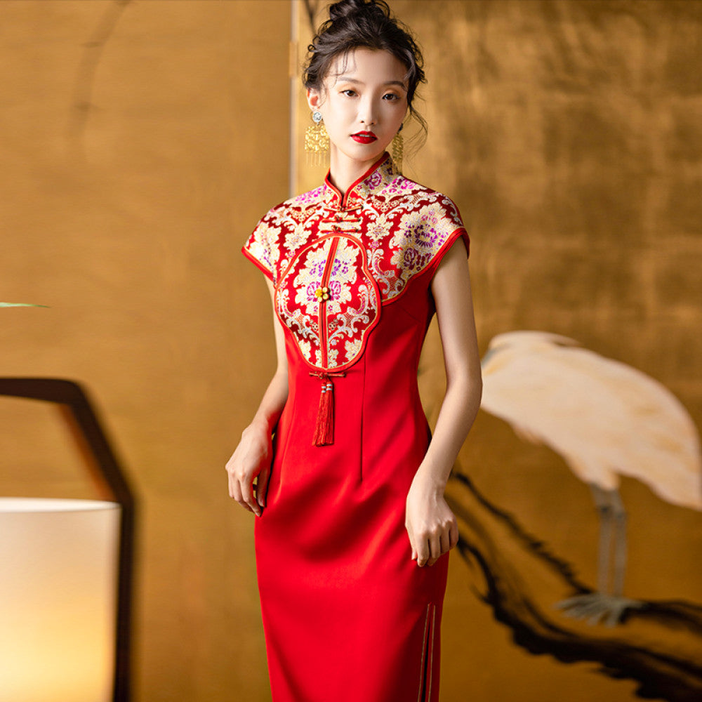 Dear Peony Phoenix Xi New Chinese Bridal Wedding Cheongsam Engagement Red Toast Dress Improved Xiuhe Dress image 8