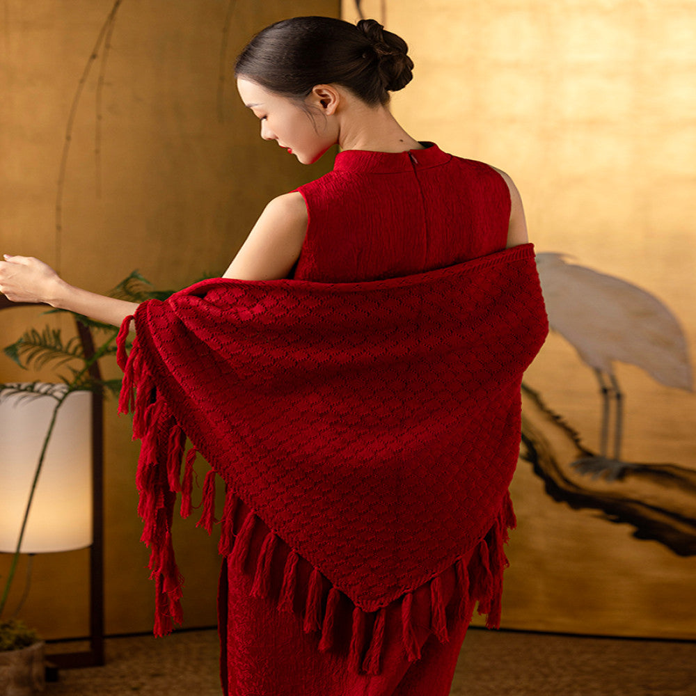 Dear Peony Zhi Xi New Chinese Red Slimming Improved Cheongsam Bridal Toasting Dress Engagement Certificate image 4