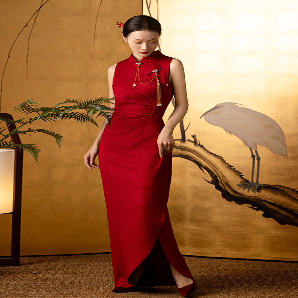 Dear Peony Zhi Xi New Chinese Red Slimming Improved Cheongsam Bridal Toasting Dress Engagement Certificate image 5