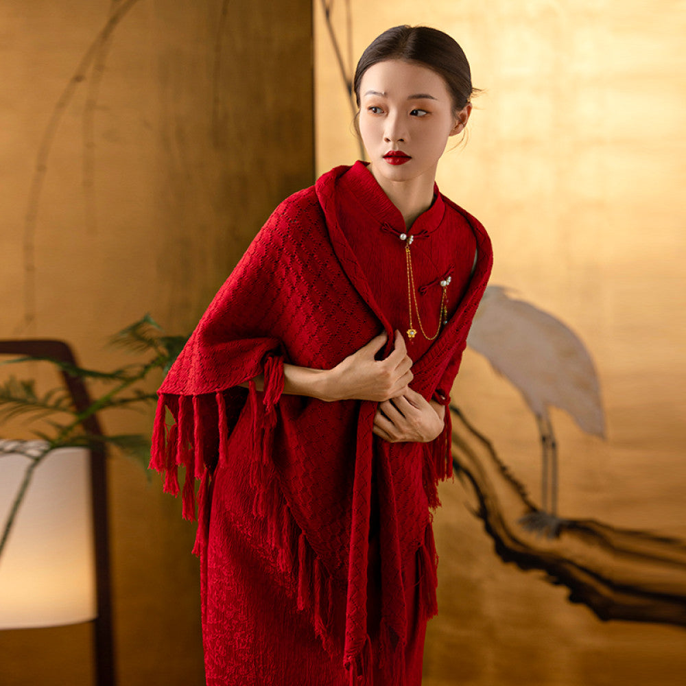 Dear Peony Zhi Xi New Chinese Red Slimming Improved Cheongsam Bridal Toasting Dress Engagement Certificate image 9