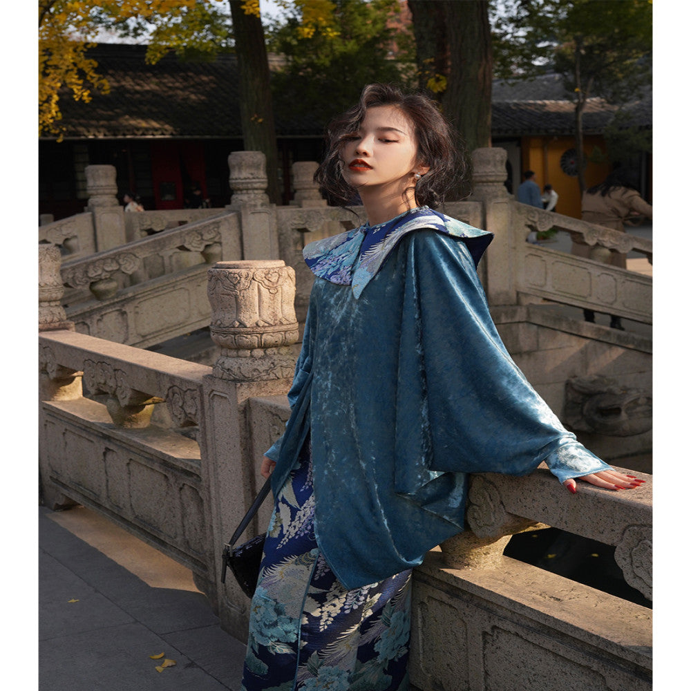 Chengyu Gaoding Feifeng Jinglan New Chinese style Golden Velvet Top Jacquard Vest Half Skirt Three piece Set image 5