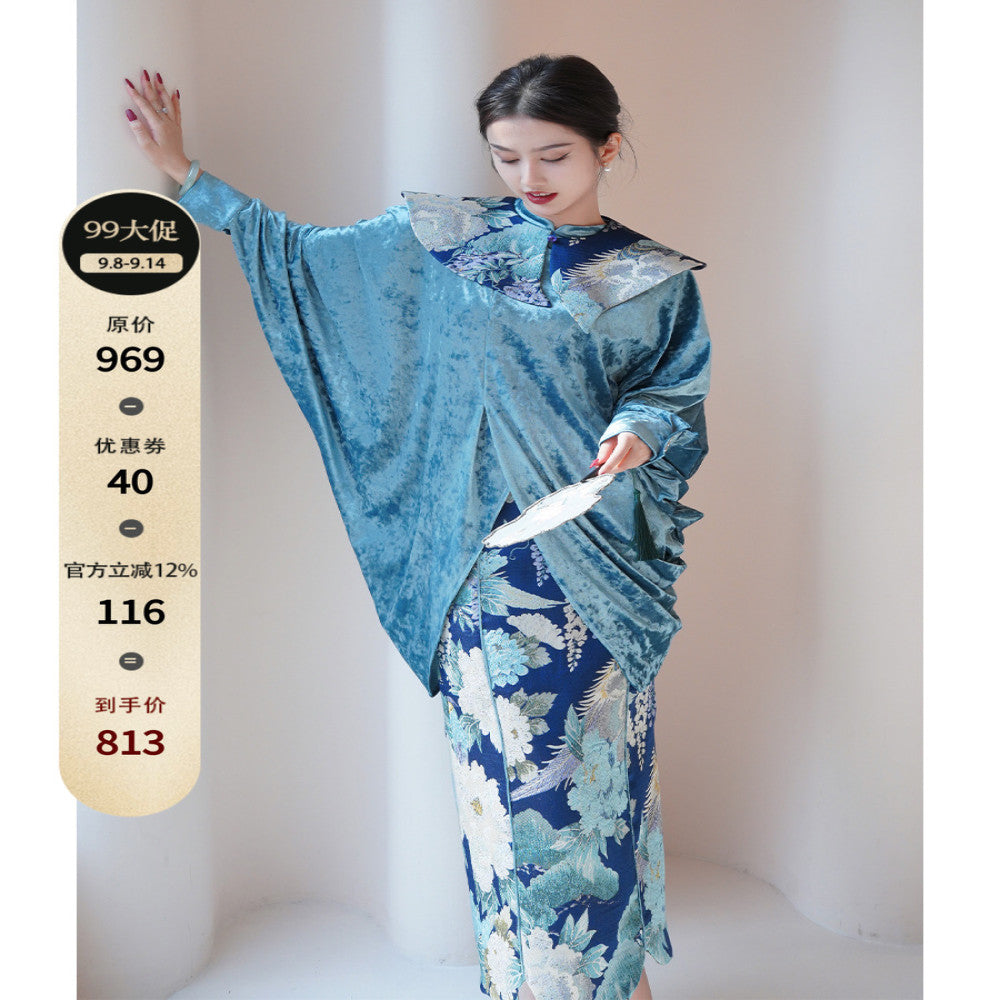 ASAYA3163 Chengyu Haute Couture [Feifeng Jinglan] New Chinese style gold velvet top jacquard vest skirt three-piece set