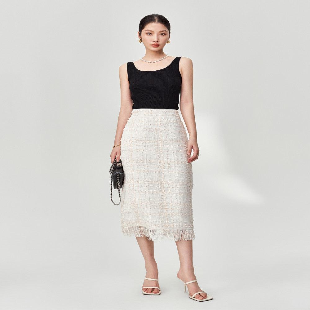 AIYUTONG French Light Luxury High Ding Spring and Autumn New Style Tassel High Waist Straight Tube Small Fragrant Half length Skirt for Women image 2