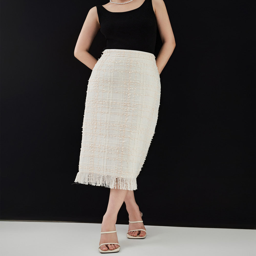 AIYUTONG French Light Luxury High Ding Spring and Autumn New Style Tassel High Waist Straight Tube Small Fragrant Half length Skirt for Women image 3