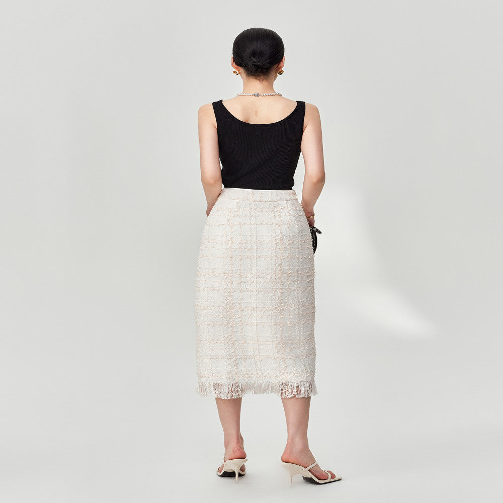 AIYUTONG French Light Luxury High Ding Spring and Autumn New Style Tassel High Waist Straight Tube Small Fragrant Half length Skirt for Women image 5