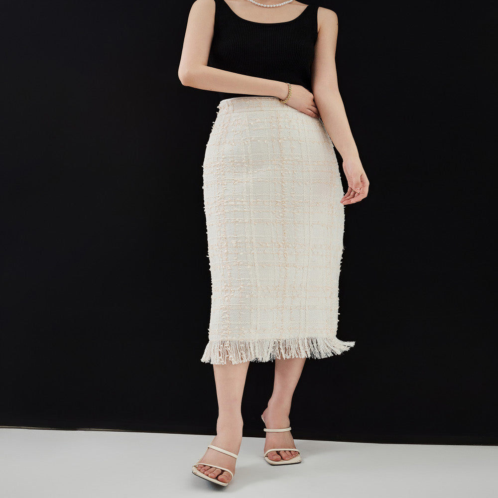 AIYUTONG French Light Luxury High Ding Spring and Autumn New Style Tassel High Waist Straight Tube Small Fragrant Half length Skirt for Women image 0