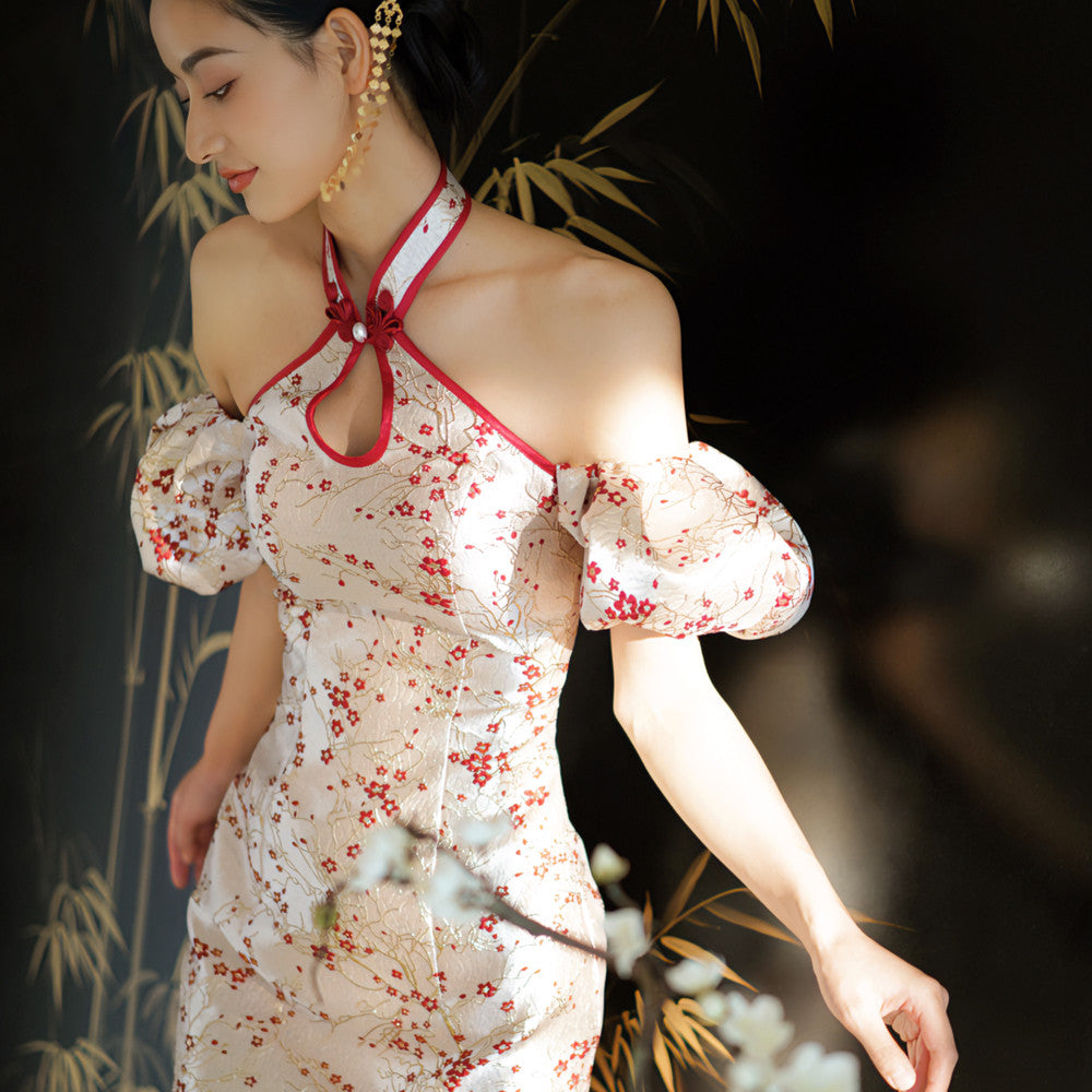 Moye New Chinese style Huanmei Neck Hanging Improved Fashion Original Cheongsam Bridal Wedding Toast Dress Engagement Certificate image 8