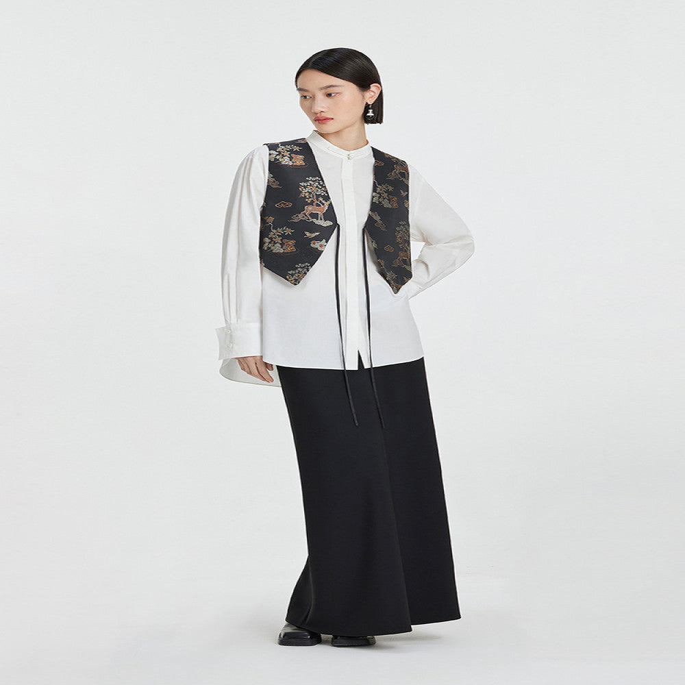 Naivee new Chinese style horse clip heavy industry embroidery jacquard black Chinese style improved vest jacket for women in autumn and winter image 2