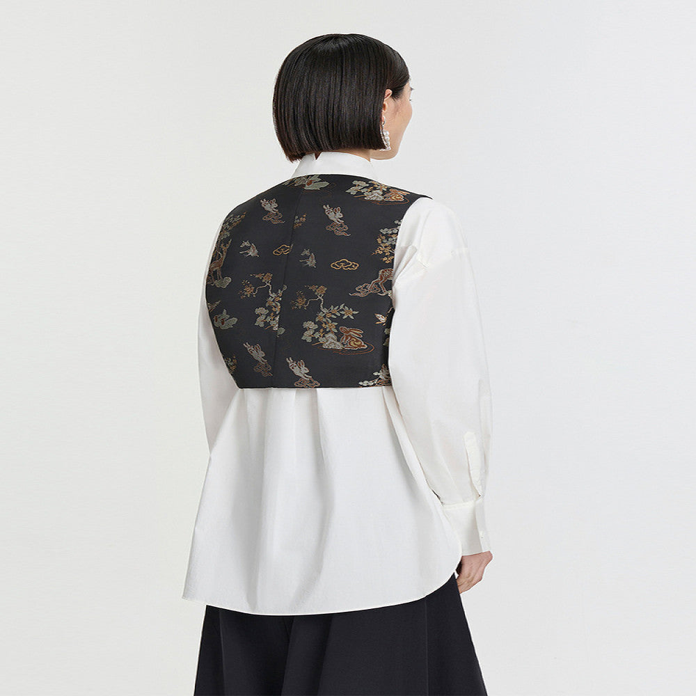 Naivee new Chinese style horse clip heavy industry embroidery jacquard black Chinese style improved vest jacket for women in autumn and winter image 5