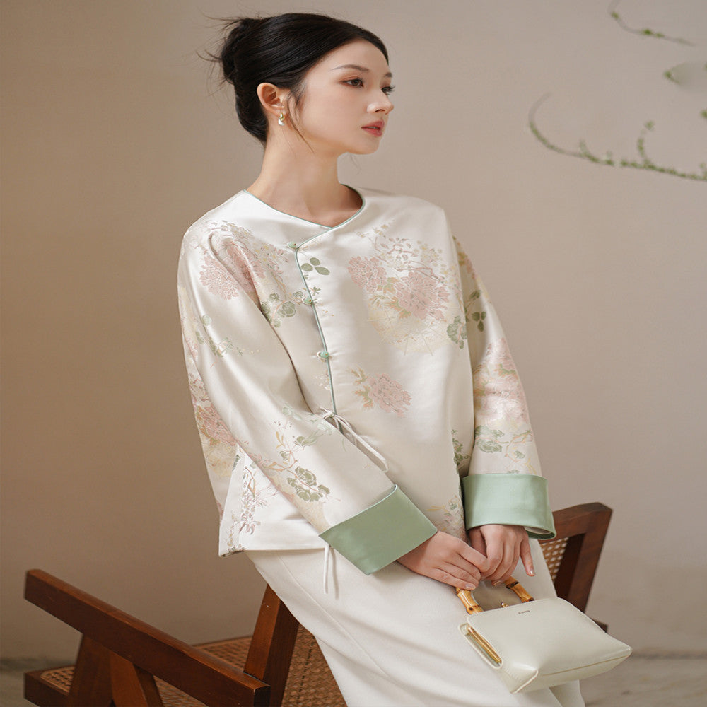 Chuchan Qingping Le New Chinese Style Coat 2025 Autumn Edition New Tea Clothes Retro Song Jin Jacquard Top image 3